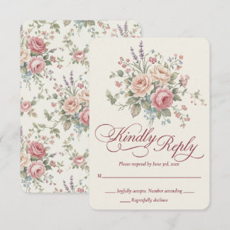 Elegant Pastel Roses Shabby Chic Wedding RSVP Card