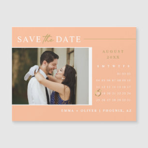 Elegant Peach Gold Save the Date Calendar Magnet