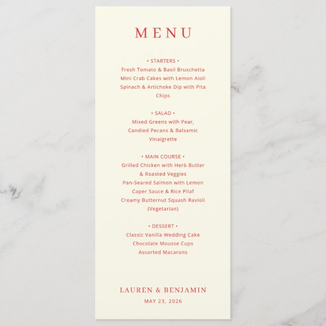 Elegant Peach Menu Card (Anverso)