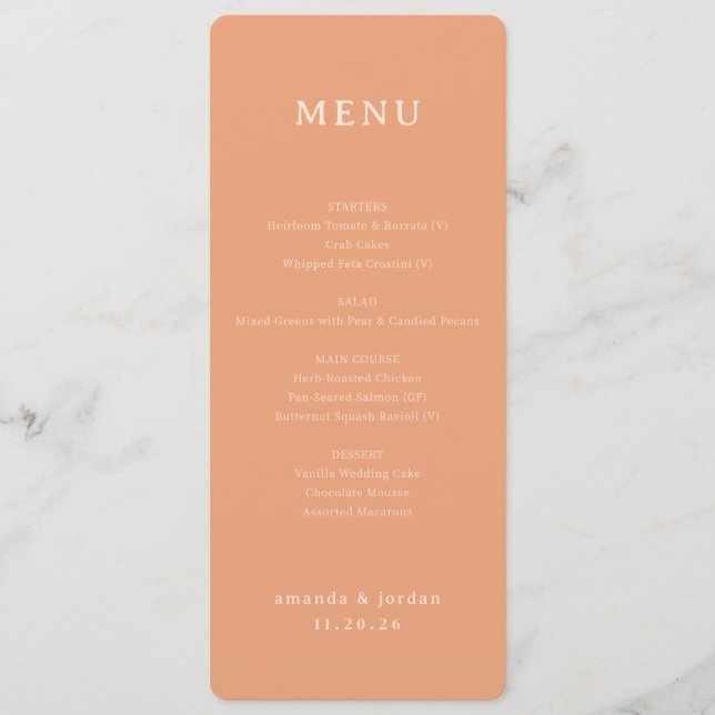 Elegant Peach Minimalist Menu (Anverso)