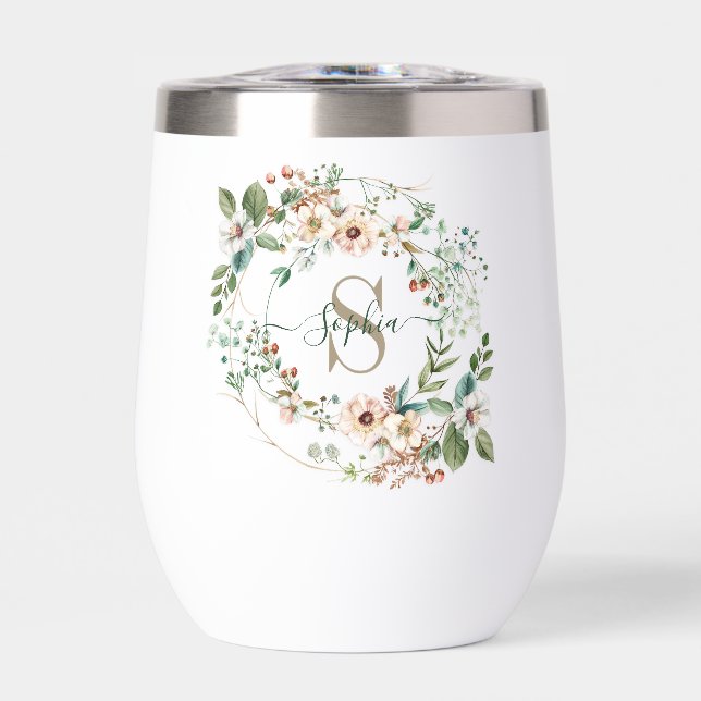 Elegant Personalized Floral Monogram Name Tumbler (Frente)