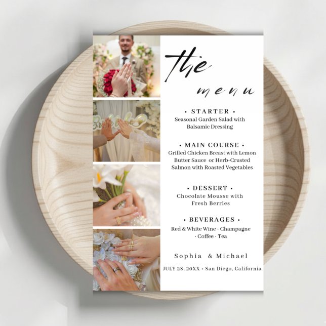 Elegant Photo Collage Wedding Dinner Menu Card (Subido por el creador)