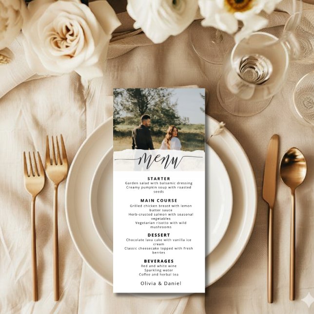 Elegant Photo Wedding Menu with Modern Script (Subido por el creador)