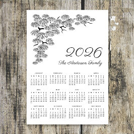 Elegant Pine Branch Botanical Calendar 2026