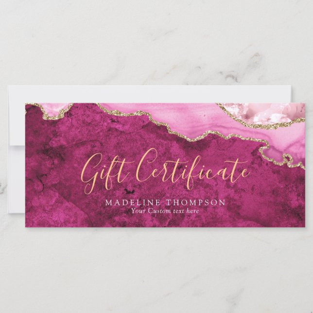 Elegant Pink Agate Gift Certificate Gift Card (Anverso)