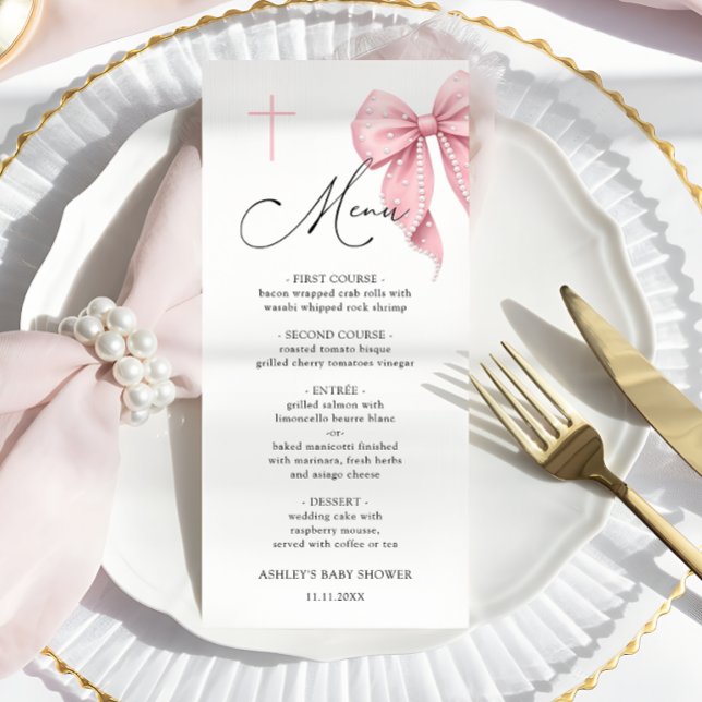 Elegant Pink Bow Baptism Menu (Subido por el creador)