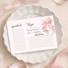 Elegant Pink Bow Bridal Shower Recipe Card