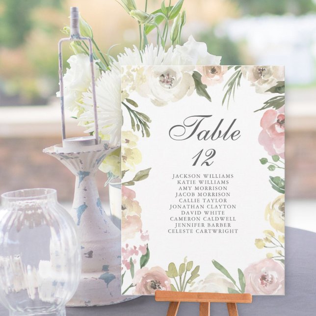 Elegant Pink Floral Wedding Table Number Card (Subido por el creador)