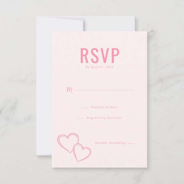 Elegant Pink Heart RSVP Card (Anverso)