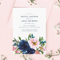 Elegant Pink Navy Blue Floral Bridal Shower