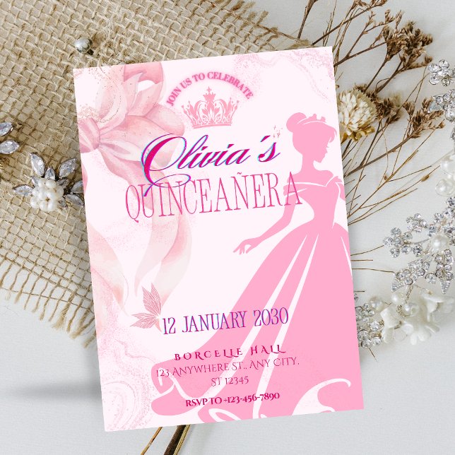 Elegant Pink Princess Quinceañera Invitation (Subido por el creador)