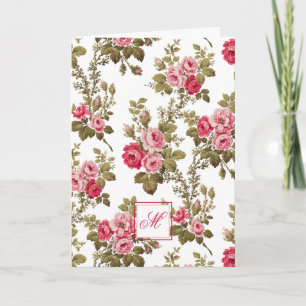 Elegant Pink Roses w/Monogram-White Background