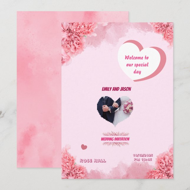 Elegant Pink Wedding invitation (Anverso / Reverso)