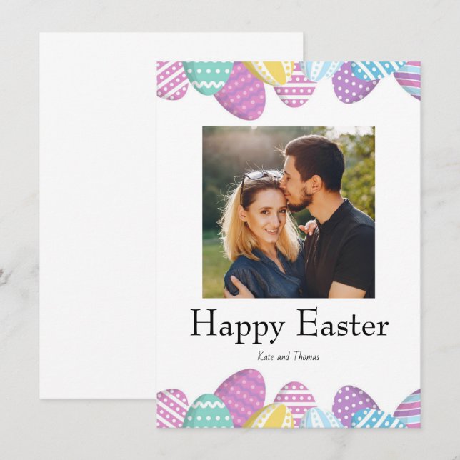 Elegant Pretty Chic Photo Happy Easter Eggs Card (Anverso / Reverso)