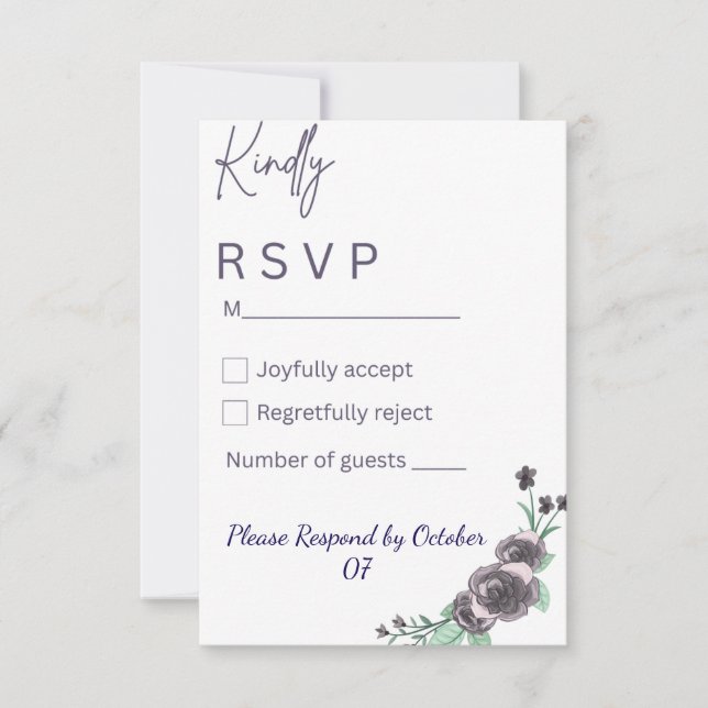 Elegant purple & black watercolor RSVP Card (Anverso)
