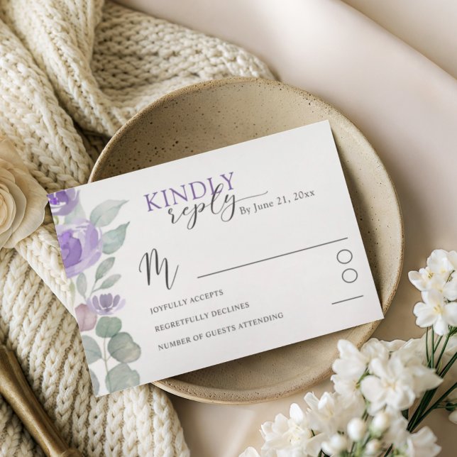 Elegant Purple Floral Watercolor Wedding RSVP (Subido por el creador)