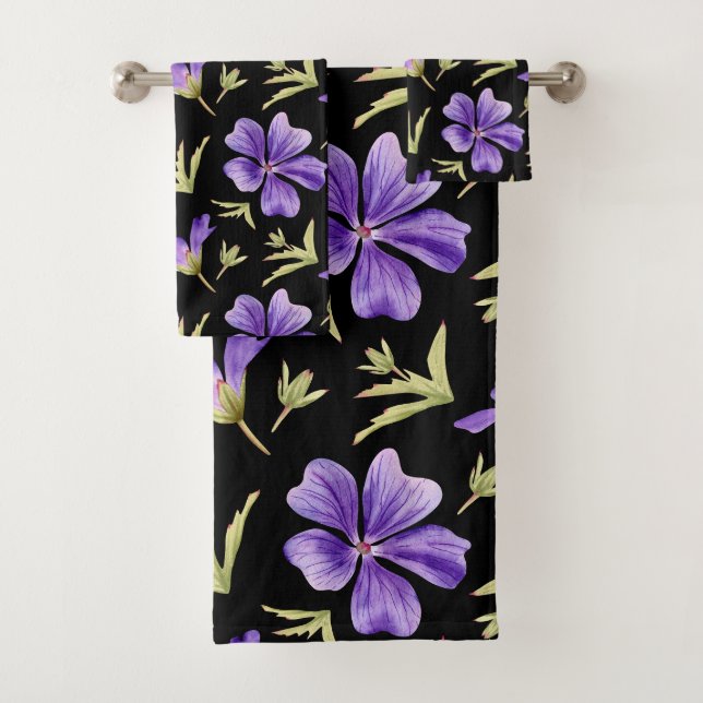 Elegant Purple Flowers Pattern with Green Accents (In situ)