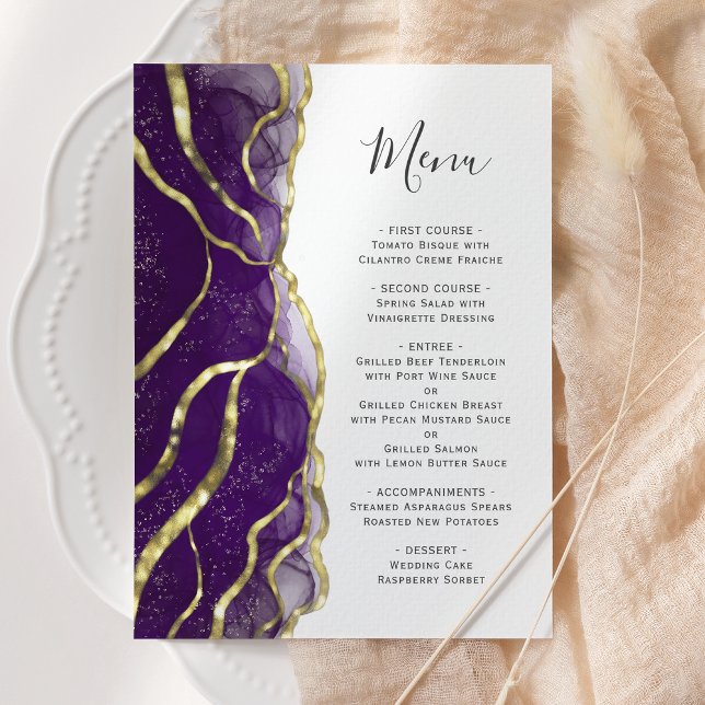 Elegant Purple Gold Ink Wedding Menu (Subido por el creador)