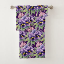 Elegant Purple Pansy Pansies Floral Towel Set