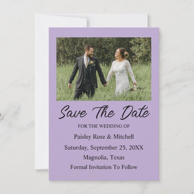 Elegant Purple Photo Wedding Save The Date Card (Anverso)