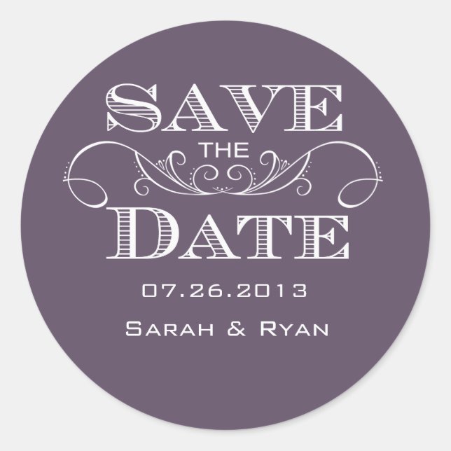 Elegant Purple Save the Date Pegatina (Anverso)