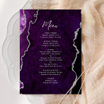 Elegant Purple Silver Agate Wedding Menu<br><div class="desc">This elegant modern wedding menu features a purple watercolor agate background trimmed with faux silver glitter. The customizable text combines silver gray handwriting script and copperplate fonts. The reverse side features a matching purple and silver agate design.</div>