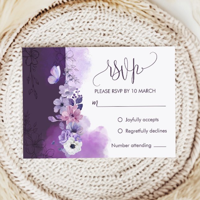 Elegant Purple Wedding RSVP Response Card (Subido por el creador)