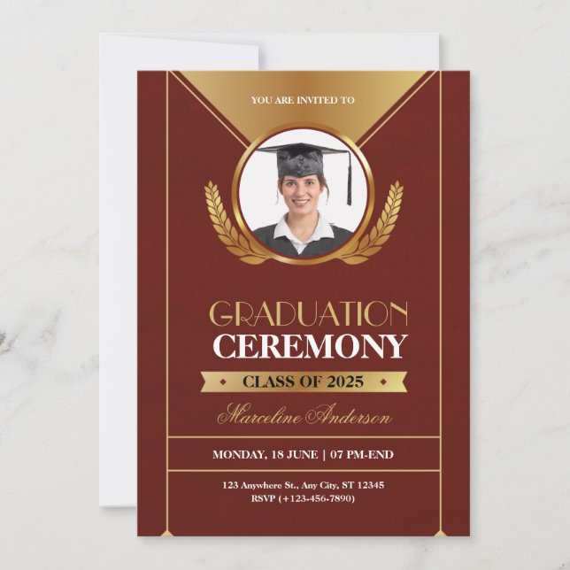 Elegant Red Gold Graduation Ceremony Invite (Anverso)