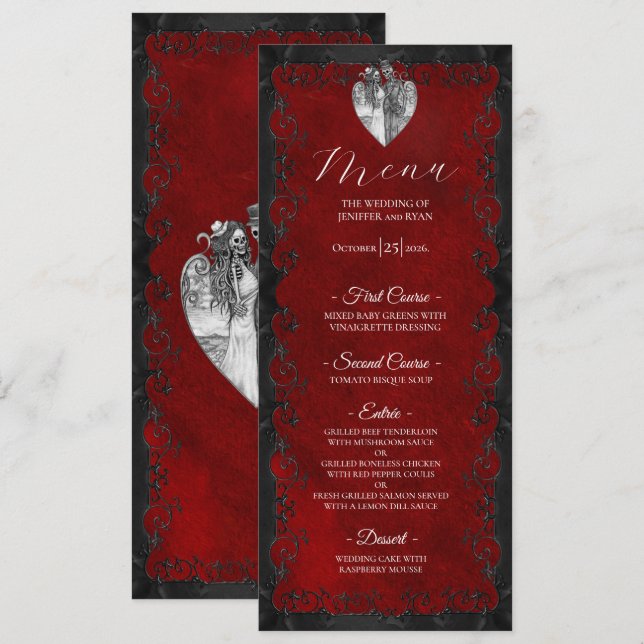 Elegant red Gothic Wedding Menu (Anverso / Reverso)