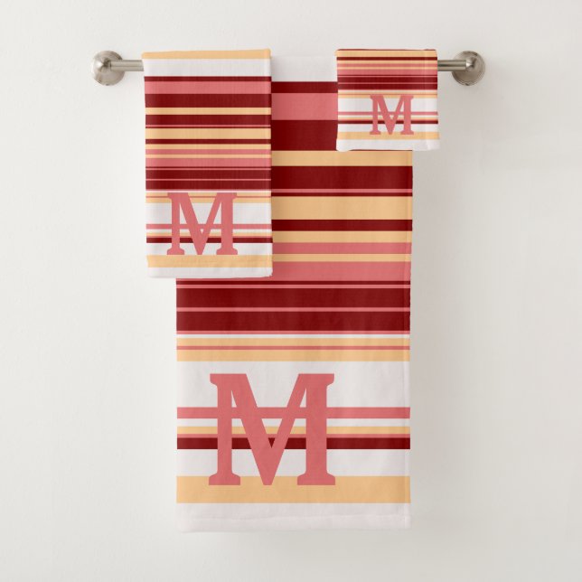 Elegant red white and pink stripes monogram (In situ)