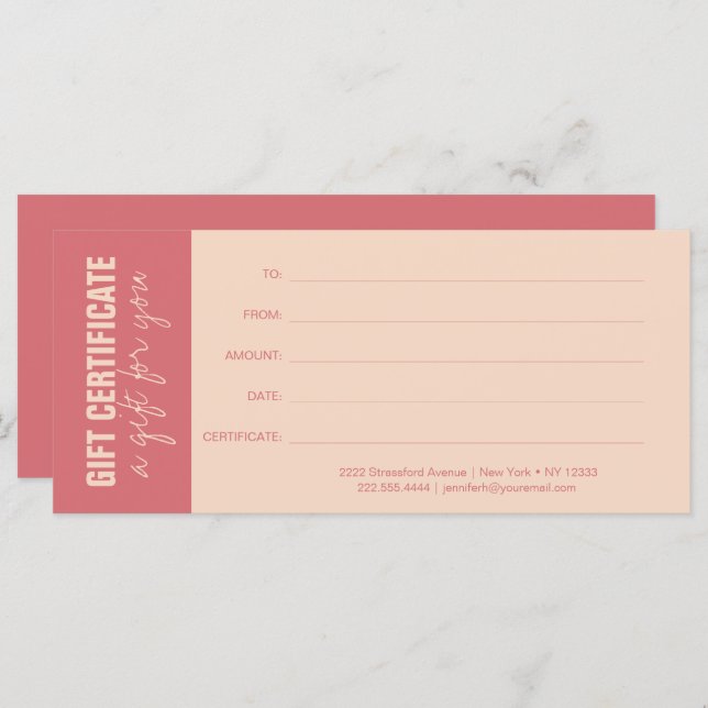 Elegant Rose & Ivory Business Gift Certificate (Anverso / Reverso)