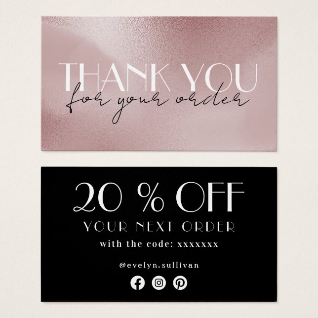 elegant rose pink thank you discount card (Anverso y reverso)