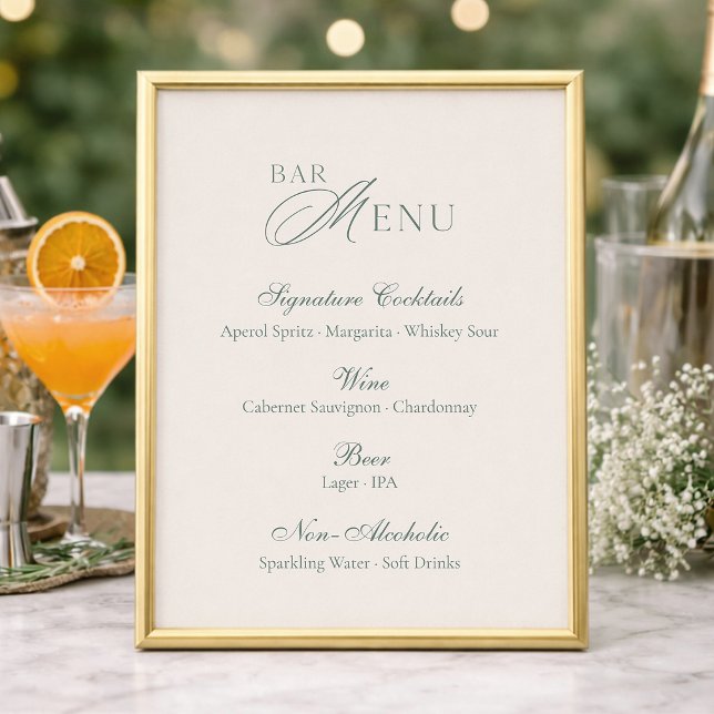 Elegant Sage Green Bar Menu Wedding Sign (Subido por el creador)