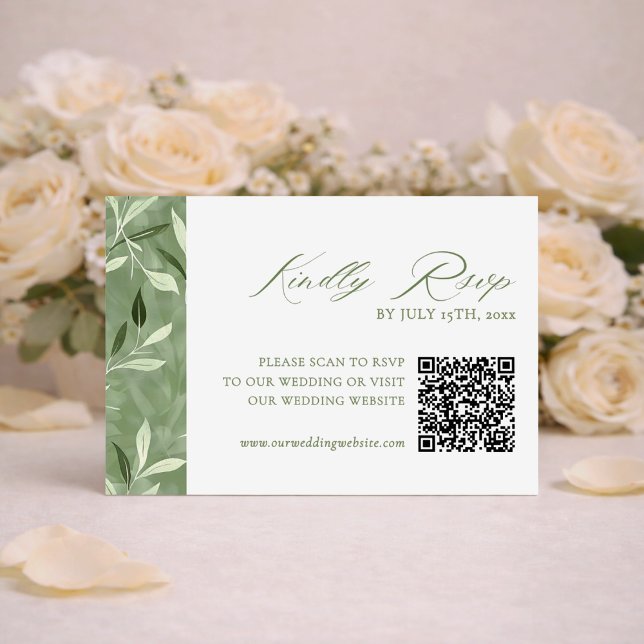 Elegant Sage Green Botanical Wedding Qr Code RSVP (Subido por el creador)