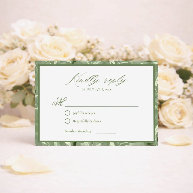 Elegant Sage Green Botanical Wedding RSVP Card (Subido por el creador)
