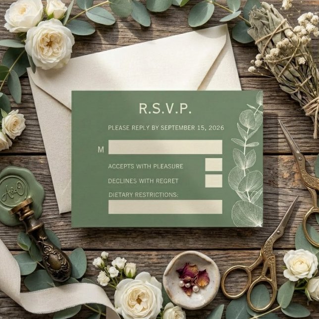 Elegant Sage Green Eucalyptus Wedding RSVP Reply C (Subido por el creador)