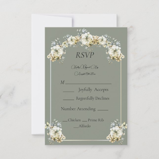 Elegant Sage Green Floral Wedding RSVP Card (Anverso)