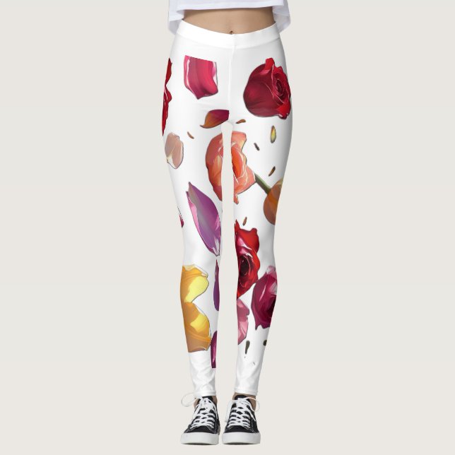 Elegant Scattered Floral Petal Leggings | Modern  (Anverso)