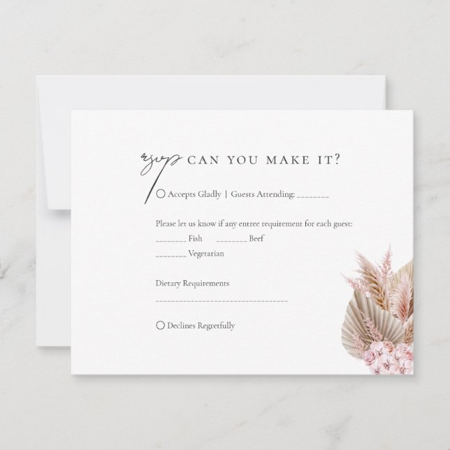 Elegant Script  Bohemian Pampas Grass Wedding RSVP (Anverso)