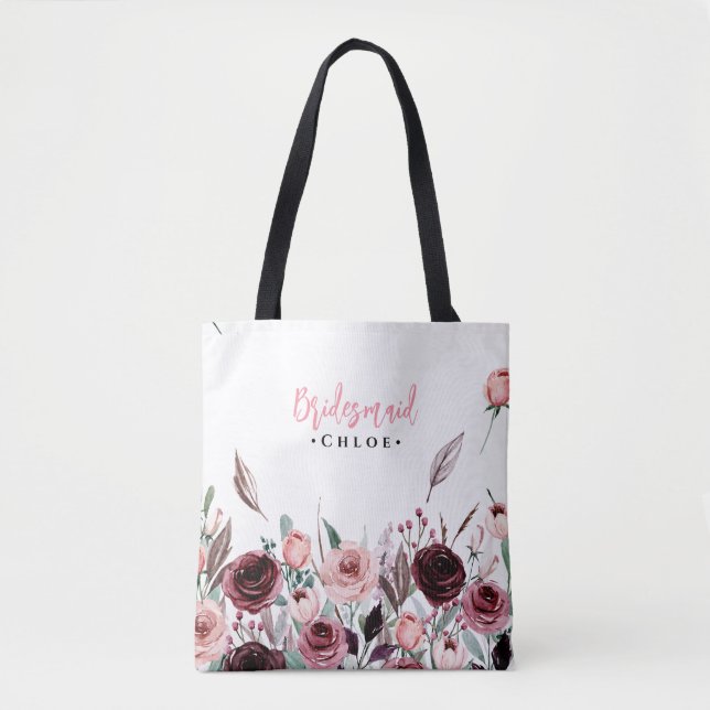 Elegant Script Bolso de Dama de Honor | Floral Bur (Anverso)