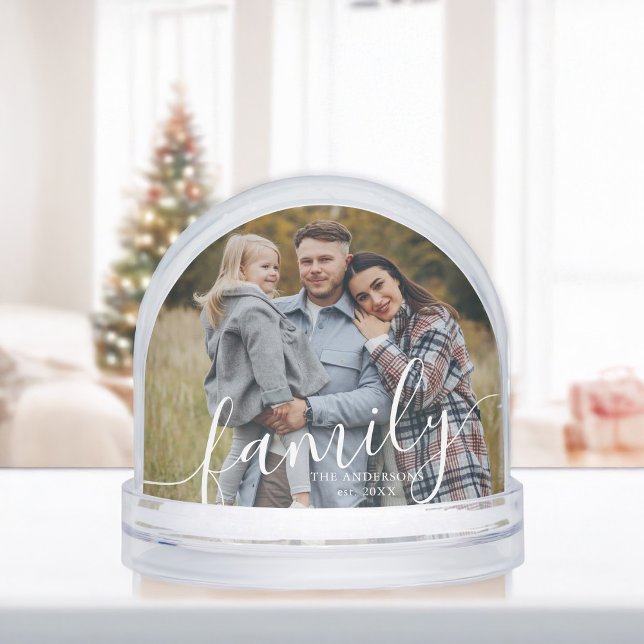 Elegant Script "Family" Photo Snow Globe (Subido por el creador)