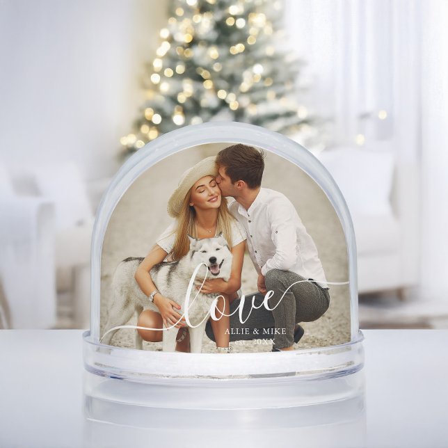 Elegant Script "Love" Photo Snow Globe (Subido por el creador)