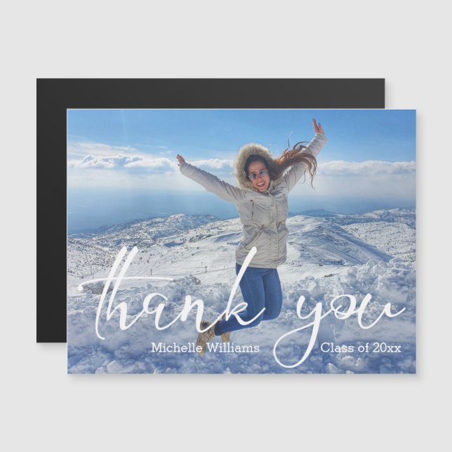 elegant script thank you graduation photo magnet (Anverso/Reverso)