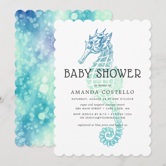 Elegant Seahorse Baby Shower Invitación (Anverso / Reverso)