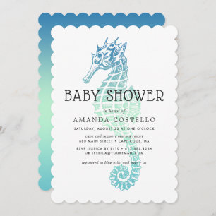 Elegant Seahorse Baby Shower Invitación