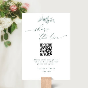 Elegant Share the Love, Boda verde QR Code Rótulo