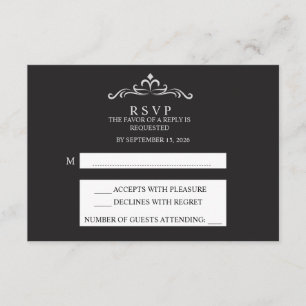 Elegant Silver and Black Horizontal Wedding RSVP 