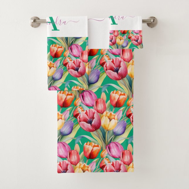 Elegant Spring Colors Tulips Towel Set (In situ)