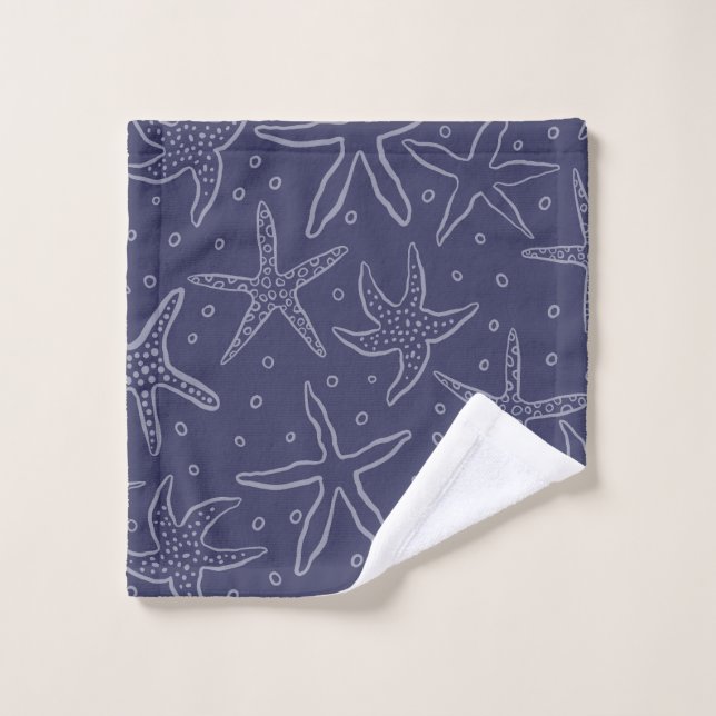 Elegant Starfish Doodle Pattern - Navy Blue Hand T (Toallita)