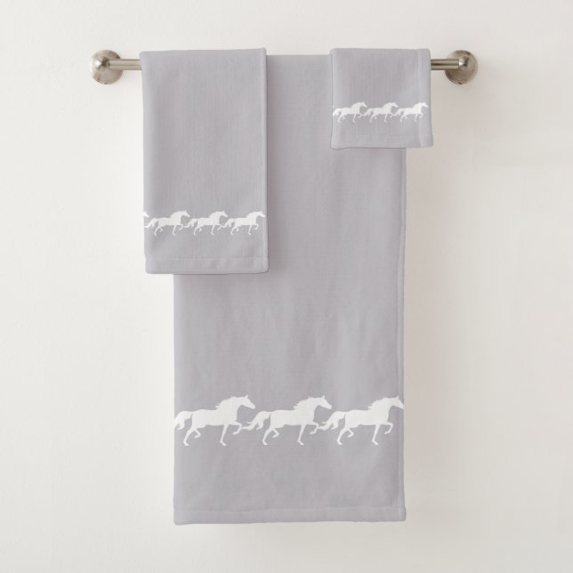 Elegant Stylish White Horses on Silver Gray (In situ)